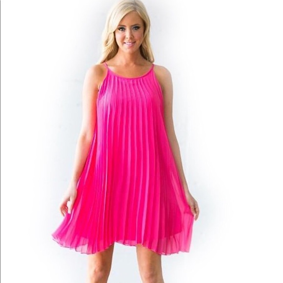 Skies Are Blue Dresses & Skirts - hot pink pleated sleeveless dress